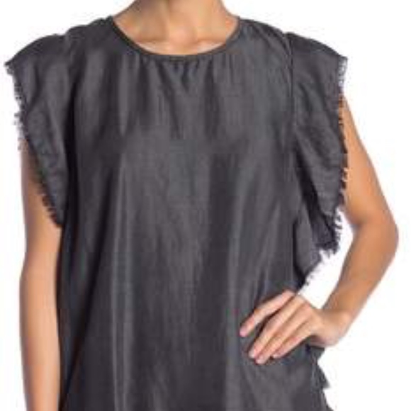 Elan Frayed Cap‎ Sleeve Ruffle Top Medium - Picture 2 of 8